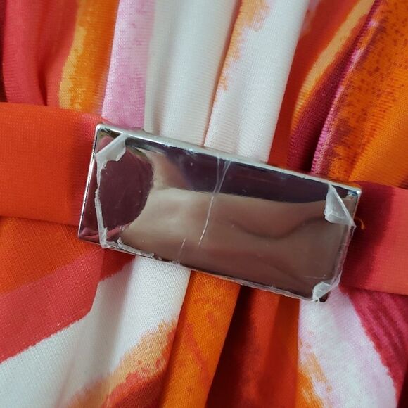 New York Collection Orange & White Striped Sleeveless Dress Sz XSP Bright Colors - Picture 3 of 6